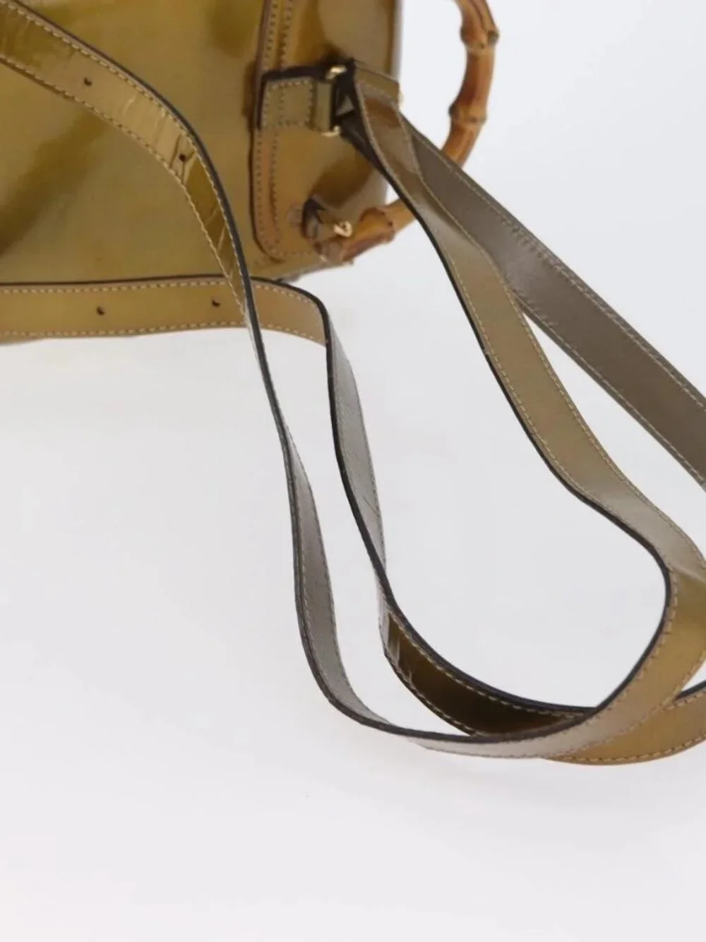 GUCCI Bamboo Backpack Patent leather Gold Tone 003 1705 0030 Auth ka2998